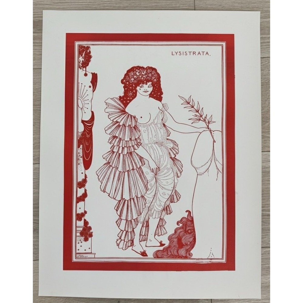 Aubrey Beardsley Lysistrata Red Art Print 1970s Vintage Reproduction 17.5x22